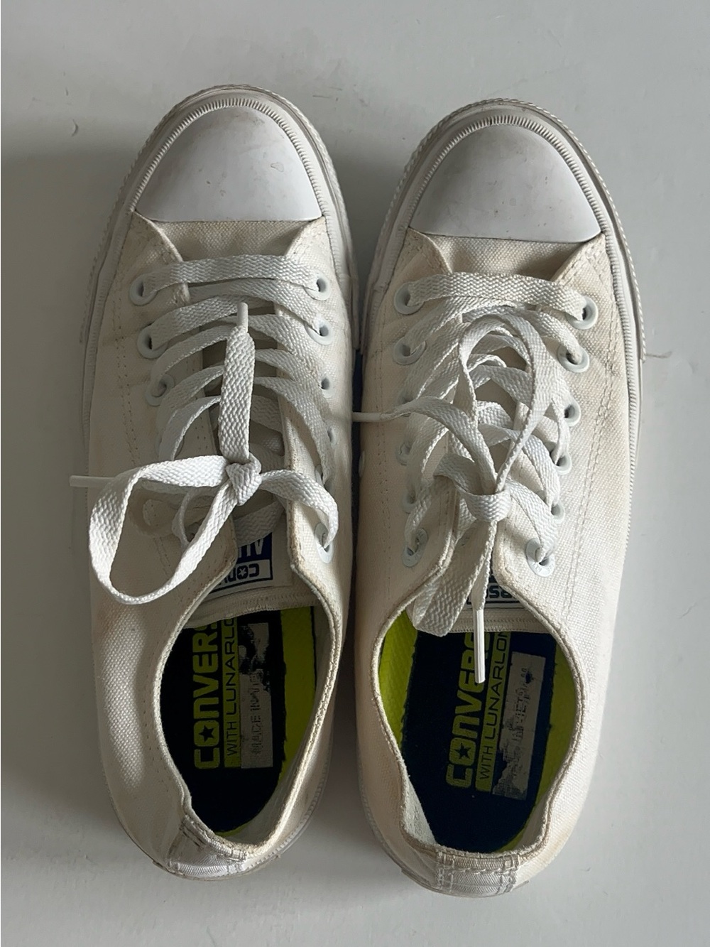 Converse White Low-Top Canvas Sneakers with Neon Insole
